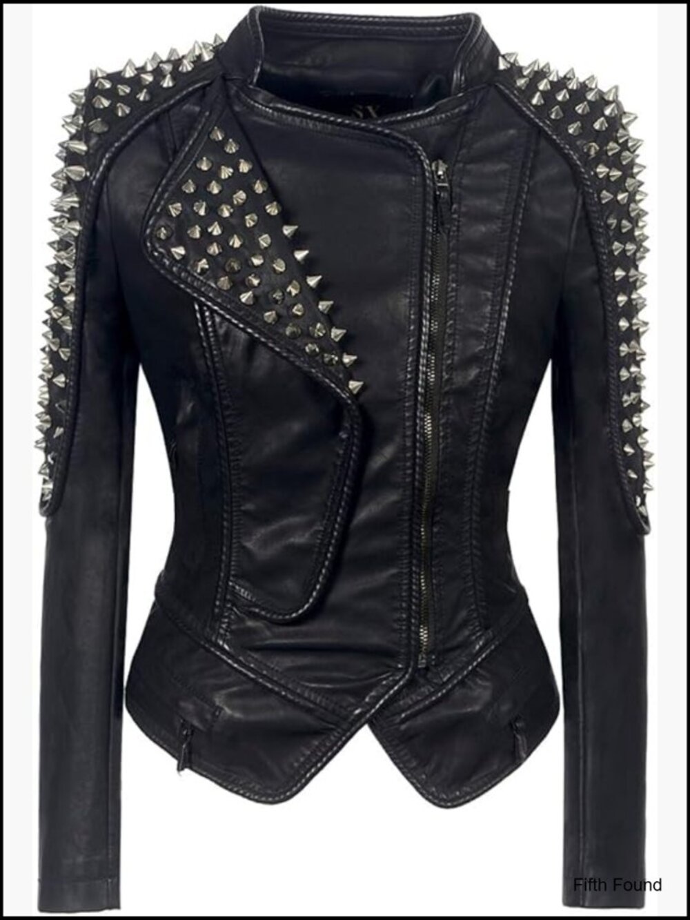 Faux Leather Biker Jacket with Rivets Slim Fit Streetwear Coat - Picture 1 of 6